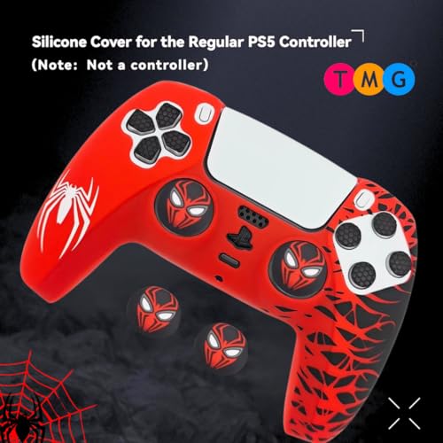 Image of TMG PS5 Controller Skin Spider-Man Theme Silicone Pecial Edition Protective Skin Case Cover for PS5 Controller with 2 Thumb Grip Caps (Red)