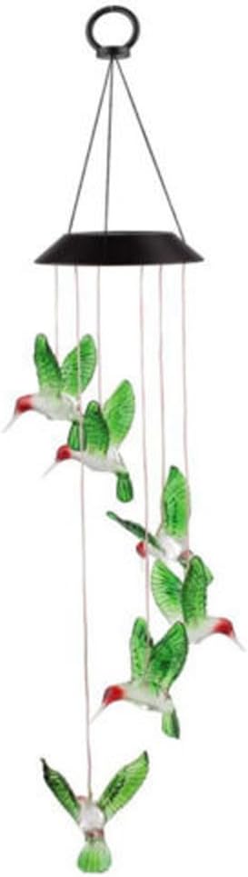 Color Changing Solar Hummingbird Light Wind Chime Dangler LED Multi-Color Solar Wind Spinner Night Light for Garden Patio Decoration