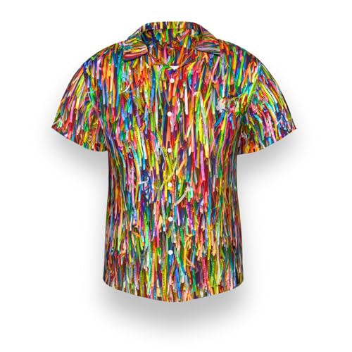 Fitinha Bonfim Camisa abotonada • Camisa brasileña con cinta estampada • Vibrante regalo cultural brasileño para fiesta de carnaval, Arco iris, Large
