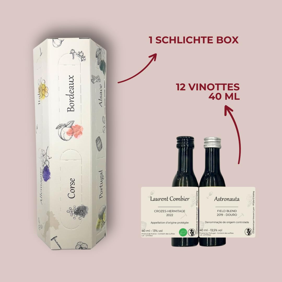 Geschenkbox für Männer/Frauen - 12 Weine aus Frankreich/Europa - Verkostung Rotwein/Weißwein/Rosé - Gourmet- und Genuss-Geschenkbox - 12 x 40 ml