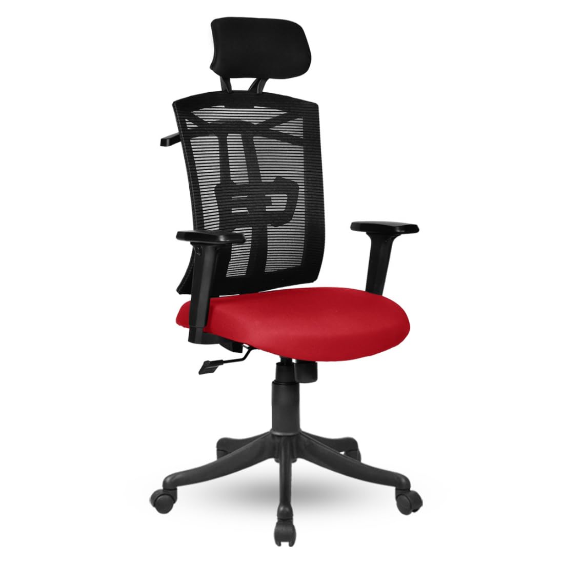 The Office Room Bonai High Back Mesh with Headrest Adjustable Armrest with Pu Pad and Nylon Base Office Executive Workfrom Home Chairs (Red)