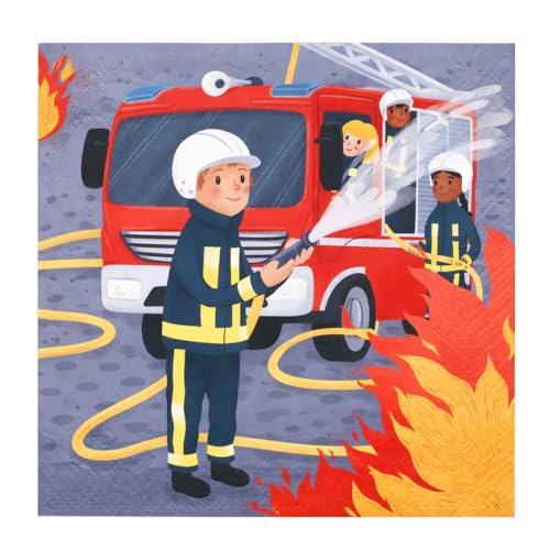 Serviettes en papier - Motif pompiers - 16,5 cm - Anniversaire des pompiers