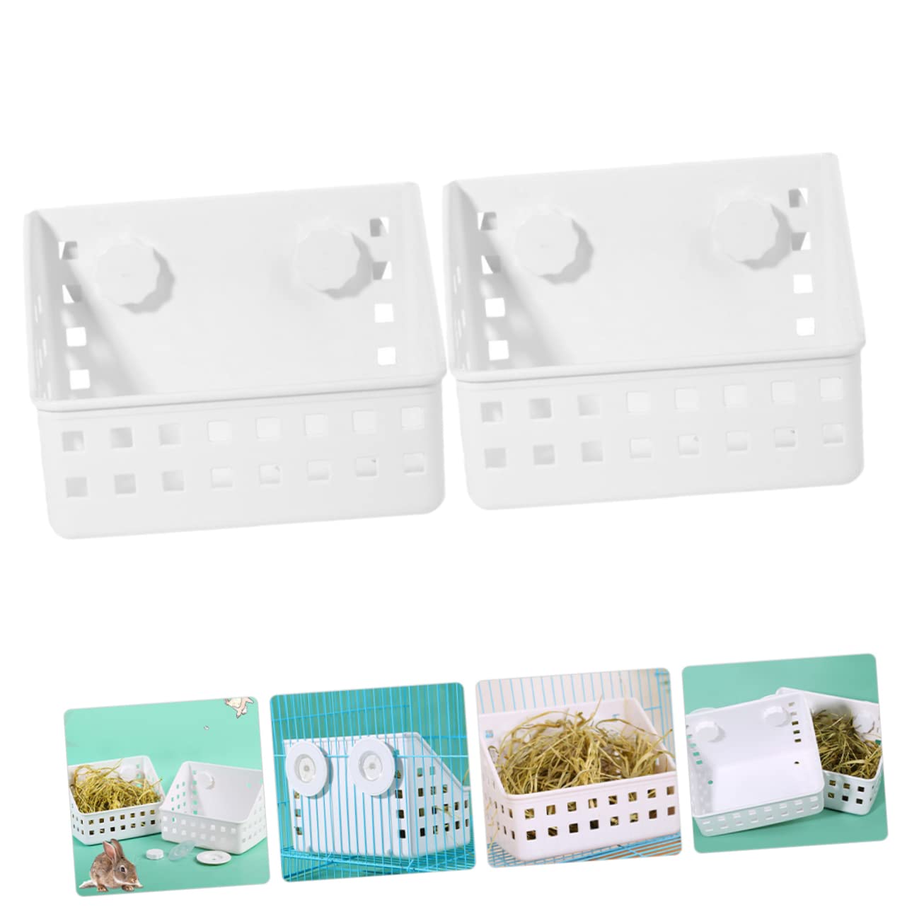 Râtelier à Foin pour Lapin 2 Pièces Plastique Blanc Fixation Stable