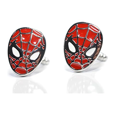Beaux Bijoux Red and Silver Spiderman Cufflinks - Superhero Novelty Cuff Links Cover