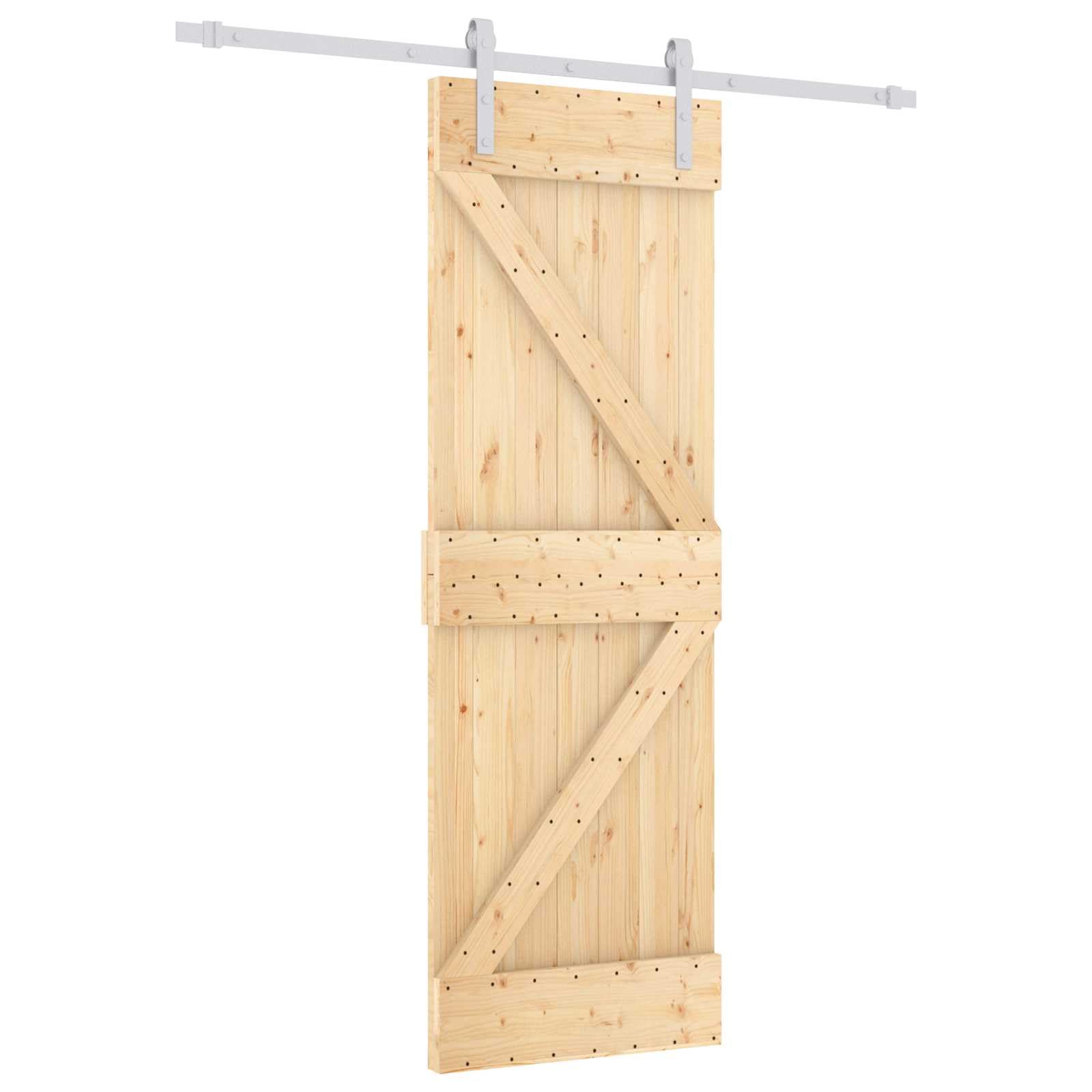 Drzwi przesuwne z drewna sosnowego 70 x 210 cm ze stalową szyną