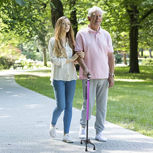Benecane Quad Cane Walking Cane With Two Led Lights With Big Base T Handle＆Lightweight Adjustable Walking Stick Four Pronged Sturdy For Men And Women(Purple) #TOP5