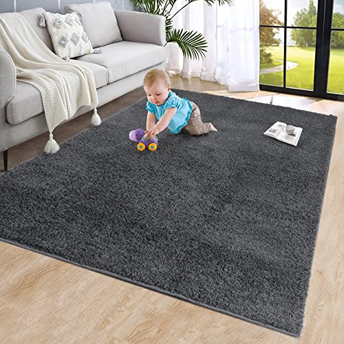 Zacoo Shaggy Area Rugs for Living Room, Luxurious Soft Thick Fluffy Rug Non-Slip Carpet for Bedroom, Home Decor Shag Rug Nursery Aceent Rug Carpets, Dark Grey, 8' x 10'
