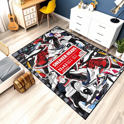 Custom Sneaker Collection Rug Full Size, Personalized Name Design, Anime Style Athletic Shoes Pattern, Modern Living Room Carpet 51