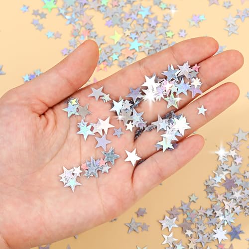 Hariendny 6000 PCS Glitter Star Confetti with Diamond, 60g/2 Ounce 6mm Silver Metallic Foil Star Confetti for Party Wedding Decorations