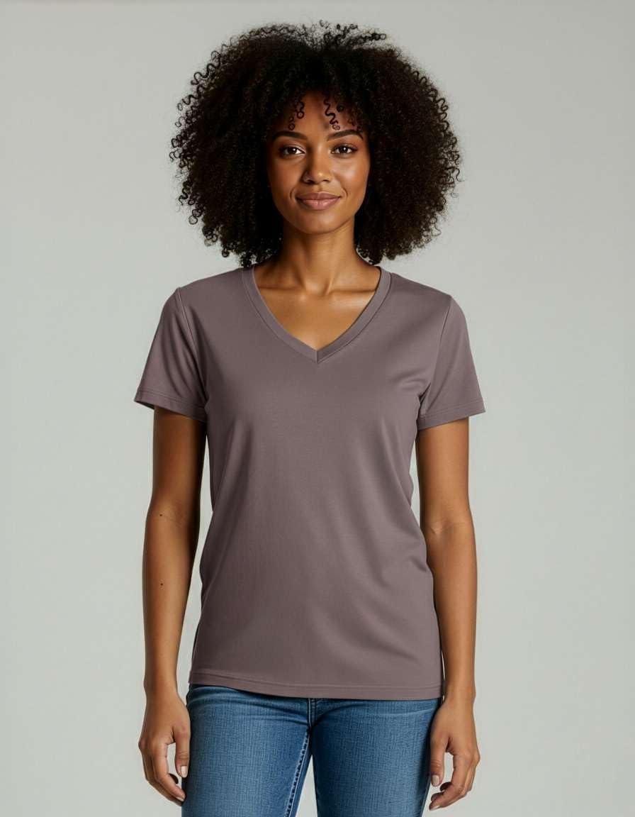 Real Essentials 4 Pack: Women's Classic-Fit Cotton Short-Sleeve V-Neck T-Shirt (Available in Plus Size) - Image 2
