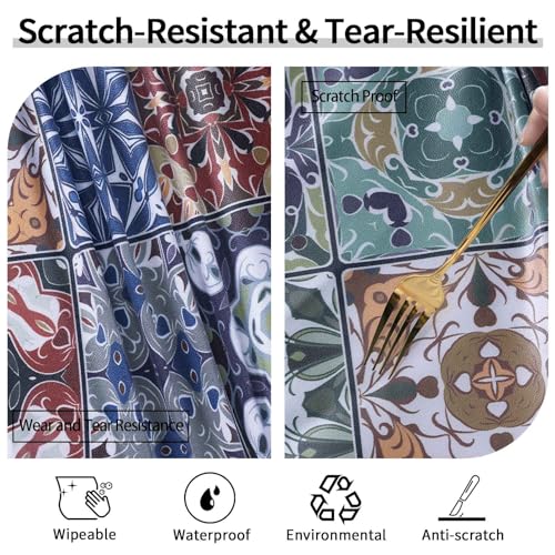 Fitted Round Tablecloth for 45-54" Tables Stain Resistant Vintage Earthy Vinyl Mantel Para Mesa Redonda Kitchen Apartment Organizers Picnic Camping List Women Men Cool Practical Gift Ideas
