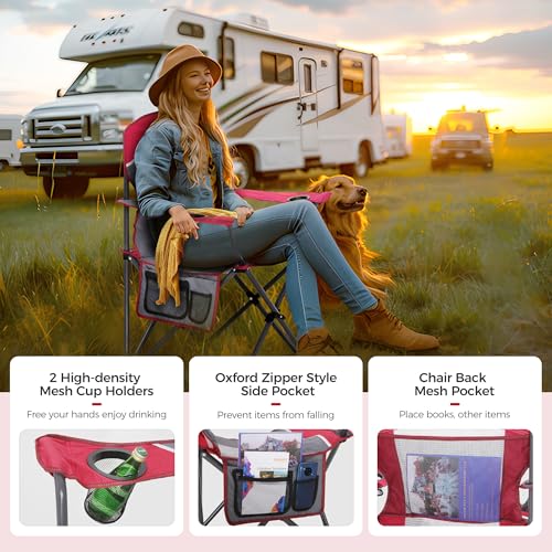 Image of ALPHA CAMP Heavy Duty Camping Chair 500LBS Capacity, Oversized Folding Chair for Heavy People, Padded Portable Outdoor Chair with Cooler Bag & Cup Holder for Camping, Fishing, Beach