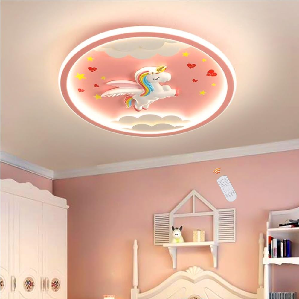 LED Moderne Deckenleuchte Einhorn Deckenlampe Rosa Kreative Kinderlampe Mädchen Schlafzimmer Lampe 56W Dimmbar Acryl Kinderzimmer Kindergarten Babyzimmer Wohnzimmer Esszimmer Innenbeleuchtung,50cm