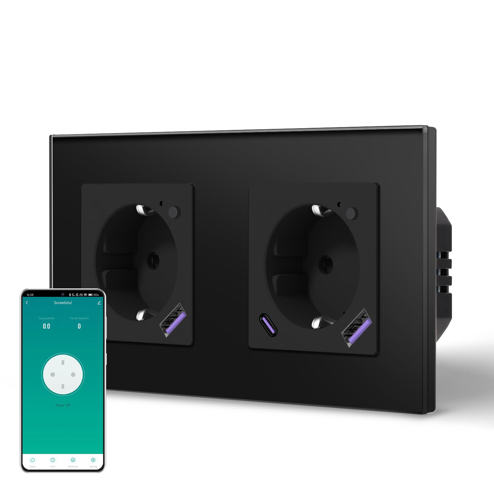 BSEED Enchufe Inteligente con 20W USB y Tipo C,Mate Enchufe Pared Wifi con Medidor Consumo,Control Remoto por APP & Voz,Requiere Cable Neutro,1 Enchufe,Blanco 86mm — view 72