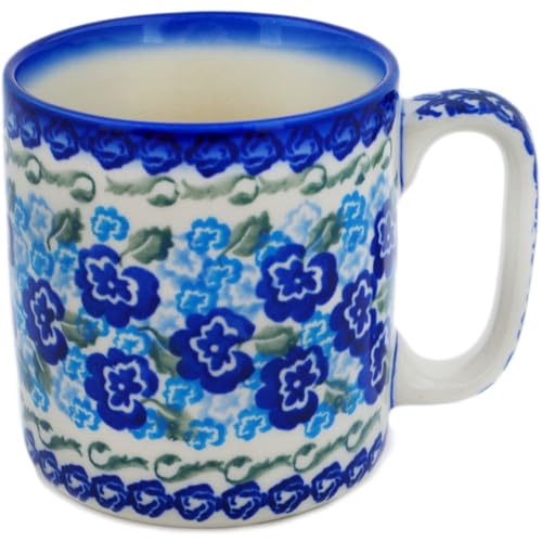 Taza Polmedia Polish Pottery 13 oz patrón Blue Kiss Blooms miniatura 2