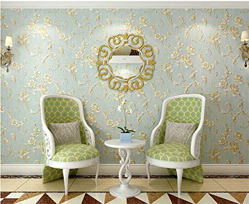 Ketian Rouleau de papier peint 3D non tissé en relief 3D pour salon, chambre à coucher, mur de fond de TV 3 m × 8 m = 150 m², Intissé, bleu/vert, 0.53m (1.73' W) x 10m(32.8'L)=5.3m2 (57 sq.ft)