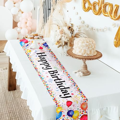 Ddlp 608CD7A9 Happy Birthday Table Runner Colorful Polka Dots Balloon Design Birthday Table Decorations Rainbow Birthday Decorations For Kids Girls Boys Linen Birthday Table Runner thumb #4