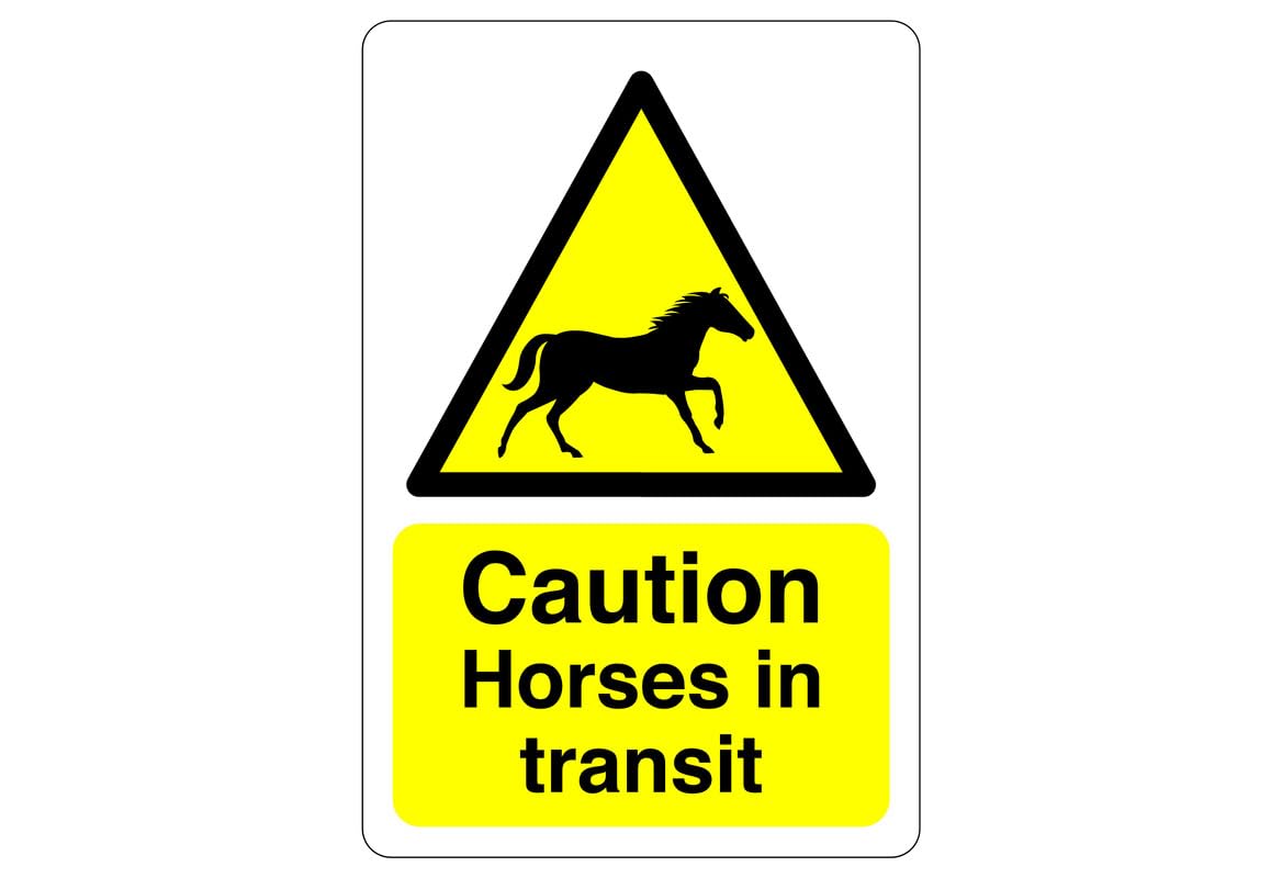 Safety First Display Ltd Yellow Caution Horses In Transit Sign - High Tack Self-Adhesive Sticker (600Mm X 400Mm) Viewing Distance Within 20M.