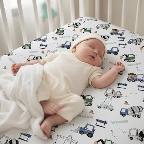 Image of Plushii Crib Sheets for Boys Girls,Baby Crib Sheets Fitted 3PK for Standard Crib and Toddler Bed Mattress,52 inchx28 inchSoft Breathable Microfiber Crib Mattress Cover with Cute Patterns(Truck)