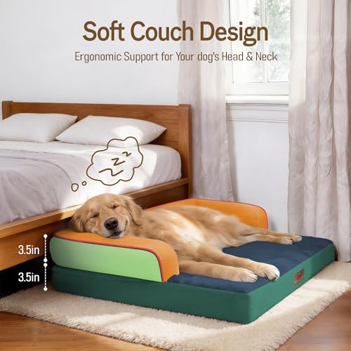Image of Comfort Expression Washable Orthopedic Dog Bed for Extra Large Sized Dogs | Waterproof Memory Foam Pet Bed 42x30 Inch with Removable Cover with Non-Slip & Bolster