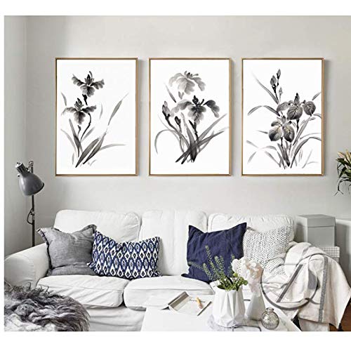 Toile encre fleur pour habiller un mur vide sans cadre fixe avec élégance