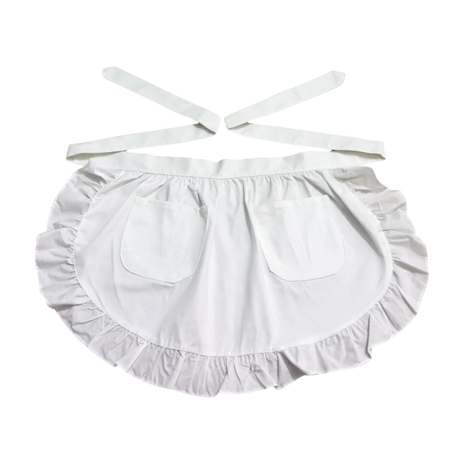 Yhplxyuus Color Maid Waist Apron for Women Vintage Ruffled Frilly Design Half with Pockets for Waitressing and Cosplay Waitress