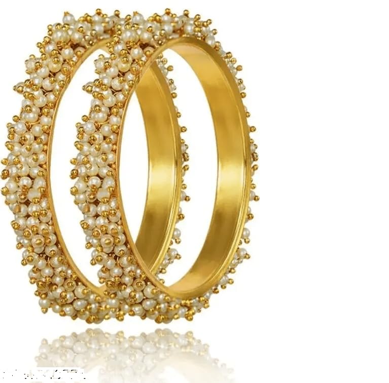 Gold Plated Bangle Bracelet with Pearl Accents set of 2-image-28