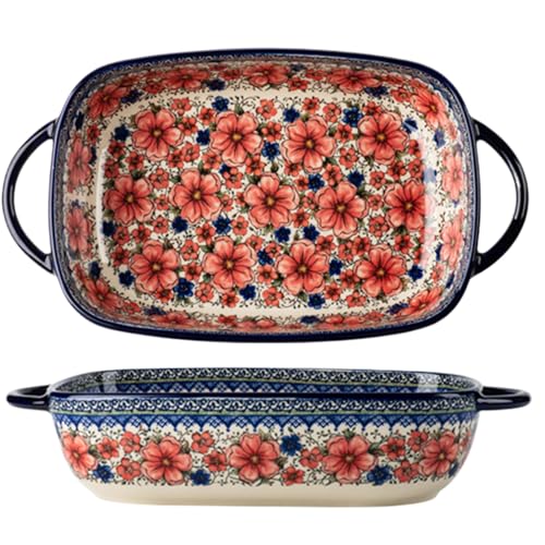 Fuente para hornear de cerámica de 2 cuartos, bandeja para lasaña rectangular de 13, 2x7, 5 pulgadas con asas, utensilios para hornear de 2, 8 pulgadas de profundidad para cocina, horno, cena