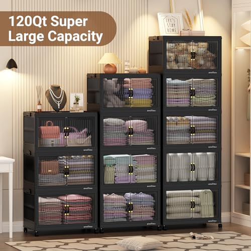 Image of BROVIEW 600Qt Stackable Storage Bins with Lid for Home Dorm, 5Pack Black