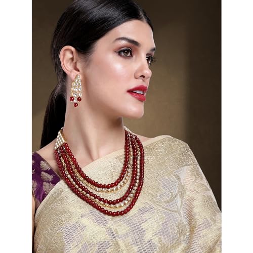 Image of Peora Kundan Faux Pearl Long Necklace & Jewelry Set Gift for Women