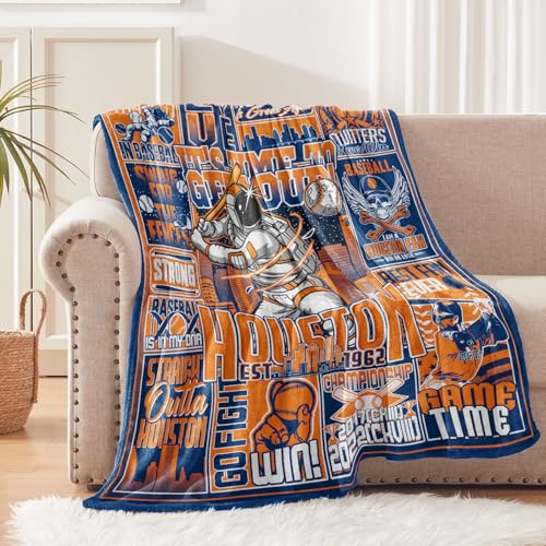 KLFELK Blanket for Houston Baseball Gifts for Men Women Baseball Merch Fans Coach Gifts 60x50 Flannel Sports Blankets and Throws for Birthday Game Day.