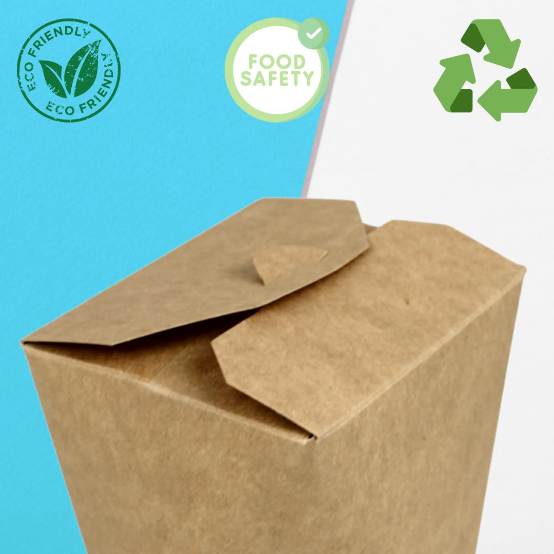Enpack Nudelboxen 500ml (16oz) – 500 Stück aus Kraftpapier | Einweg To-Go Boxen mit Beschichtung | Auslaufsichere Take Away Verpackung für Asia Food, Streetfood, Gastronomie, Events