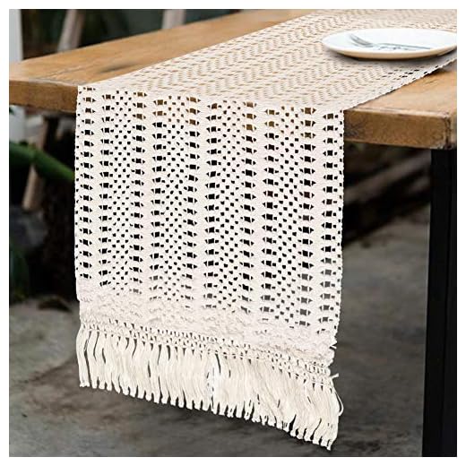 AerWo Macrame Table Runner 72 Inches Boho Woven Cotton Crochet Lace Wedding Moroccan Woven Table Runner with Tassels for Bohemian, Dinner Rustic Table Top Bridal Shower, Wedding Table Decorations