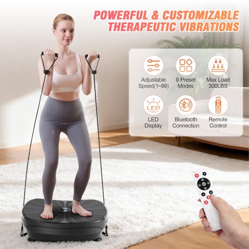 Image of Vibration Plate Machine, 9 Modes & 99 Levels for Weight Loss & Lymphatic Drainage, 240lbs Capacity Vibration Board with Resistance Bands for Full Body Workout