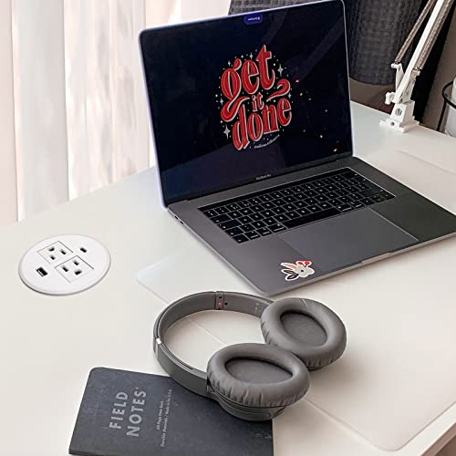 Desk Power Grommet USB C Total 30W, 3.15 Inch PD Fast Charge Desktop Power Strip 2 Outlets 2 USB Ports Recessed Flat Plug Extension Cord Mount into Countertop Shelf Cabinet End Table. (White) by Triantstek - Used condition - Image 7