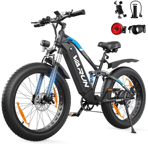 VARUN E Bike, 26 * 4.0 Zoll E-Bike Herren mit 250W Motor (85Nm), 48V 18AH(864Wh Akku, 5 Fahrstufen, bis 150km, 25km/h, E-Mountainbike Fatbike mit LCD-Display