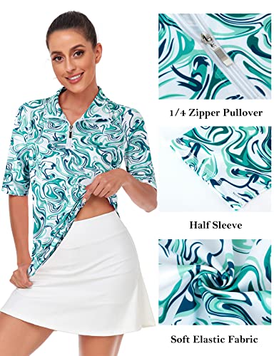 Misyula Womens Golf Shirt Quick Dry Half Sleeve Quarter Zip Polo Workout Tops Tennis Shirts M-3XL3