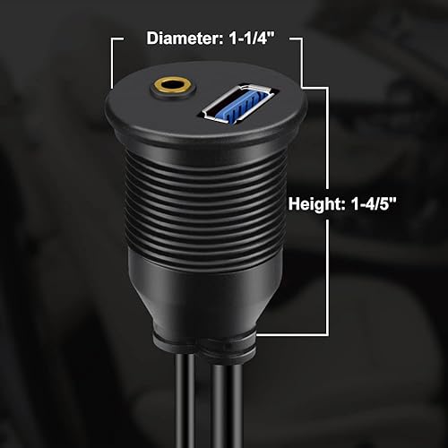 Miniatura 5 de BATIGE Cable USB 3.0 y 0.138 in para montaje en automóvil de 0.138 in + USB 3.0 AUX Panel de tablero de extensión impermeable para automóvil, barco