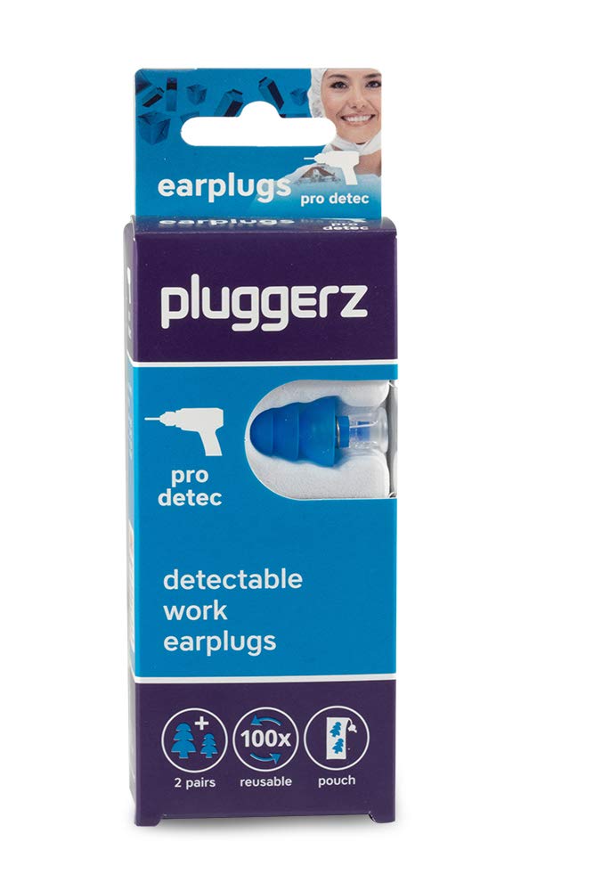 Pluggerz Pro Detect Uni-Fit Ohrstöpsel Doppelpack mit Spezialfilter zum Schutz vor lauten Umgebungsgeräuschen beim Arbeiten, inkl. Kordel und Befestigungsclip, weiches Silikon, detektierbar