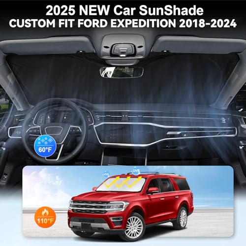 Sunshade for Expedition Windshield Sun Shade Custom-fit for 2025 2024 2023-2018 Ford Expedition SUV Accessories Foldable Front Window Shield Windshield Cover Sun Visor Protector UV Heat Reflector