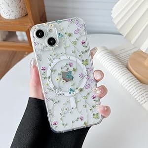 Raleavo Beschermhoes voor iPhone 13, compatibel met Magsafe magnetisch, schokbestendig, beschermhoes met bloemenpatroon, heldere siliconen, anti-geel, beschermhoes voor iPhone 13, bloem