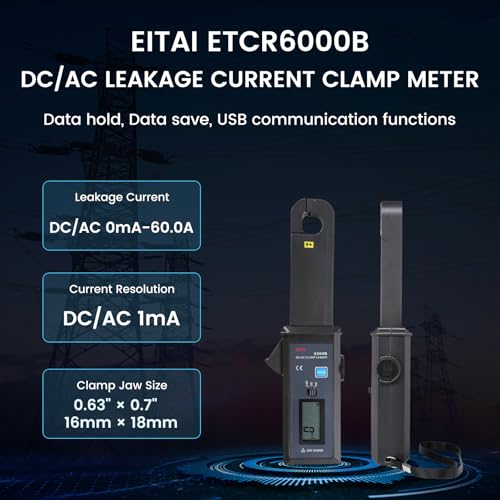 Image of EITAI6000B DC /AC Leakage Low Current Clamp Meter, 1mA Resolution, 0mA-60A, Φ0.7inch /18mm, Manufacturer Direct Sales, Non-Contact Clamp Meter