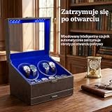Mcbazel Automatyczny rotomat na 4 zegarki z 6 dodatkowymi miejscami do przechowywania, niebieskim podświetleniem LED, wyjątkowo cichym silnikiem, 4 trybami rotacji i funkcją inteligentnego zdejmowania