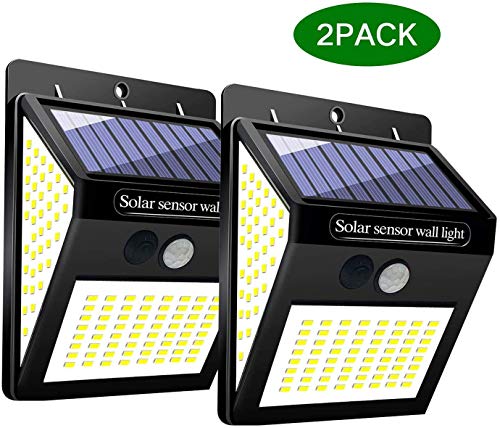 GUTE Luz Solar Exterior,144 LED Luz Solar Jardín,120 °Iluminación de Lados Foco Solar con Sensor de Movimiento Impermeable Lámpara Solar para Jardín (2-Paquete)