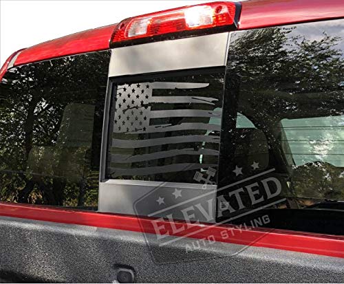 Rear Middle Window American Flag Fits Chevy Silverado GMC Sierra 2019-2022 (Black) (Distressed)