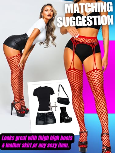 Image of EHSUYAB Women Sexy Fishnet Tights, Cutout Suspender Pantyhose Stockings Lingerie, Music Festival Rock Rave Outfits Party Club