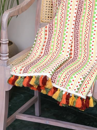 Image of Boho Striped Sofa Throw with Tassels, Multicolour