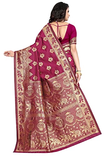 Image of Flosive Women's Present Beautiful Kanjivaram Soft Silk Saree With Blouse
