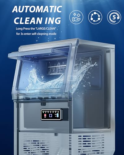 Image of Commercial Nugget Ice Maker, 85Lbs /24H Pellet Chewable Ice Machine | 15Lbs Storage Bin, Self-Cleaning Stainless Steel Freestanding Ice Machine for Business, Office, Party, Kitchen