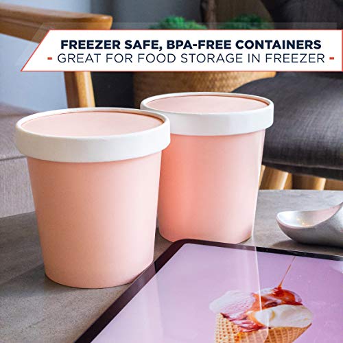 Glowcoast Ice Cream Containers With Lids - 16 oz Pint Ice Cream Storage Container for Homemade Icecream. Freezer-Safe Tub with Lid Protect Frozen Desserts like Yoghurt (Peach, 25)